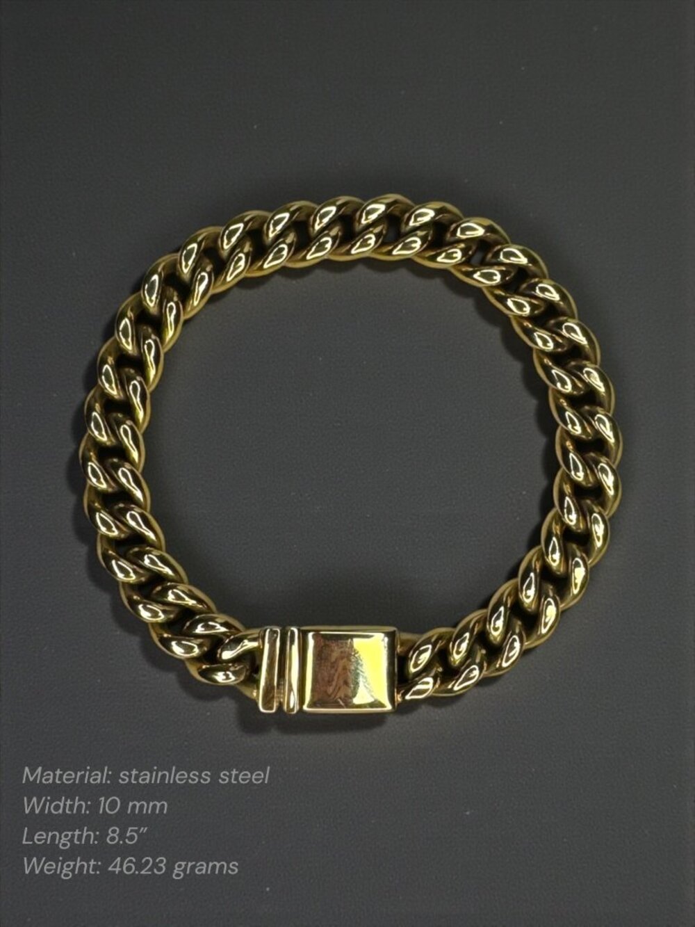 Esquire Gold Tone Stainless Steel Cuban Link Bracelet Mens 2000s